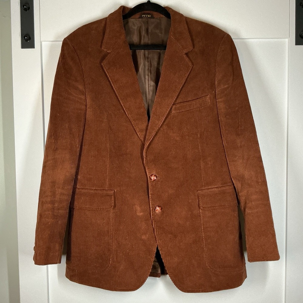Vintage Corduroy Sport Coat Blazer Jacket Woodmere Men 42R Brown Elbow‎ Patch